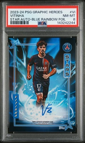 Vitinha 2023 Topps PSG Graphic Heroes Blue Rainbow Foil /75