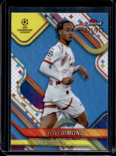 Xavi Simons 2024 Topps Finest UEFA Sky Blue Refractor /275