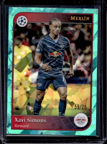 Xavi Simons 2024 Topps Merlin Chrome UEFA Aqua Atomic Refractor /75