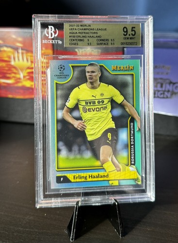 Erling Haaland Merlin Chrome UEFA Champions League Aqua Refractor