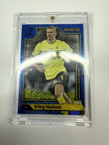 Erling Haaland 2021 Topps Merlin Chrome Blue Refractor /75