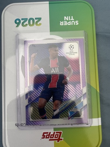 Kylian Mbappe 2021 Topps Chrome Purple Carbon Fiber Refractor