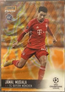 Jamal Musiala 2020 Topps Stadium Club Chrome UEFA Champions League Orange/Yellow Electric Wave Refractor