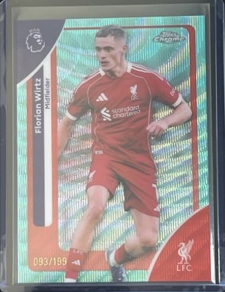 Florian Wirtz 2025 Topps Chrome Premier League Aqua Wave Refractor /199