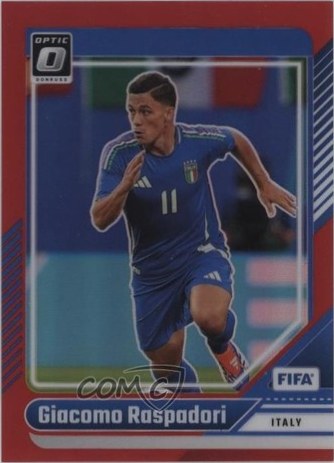 Giacomo Raspadori 2024 Panini Donruss FIFA Optic Red Prizm 62/299