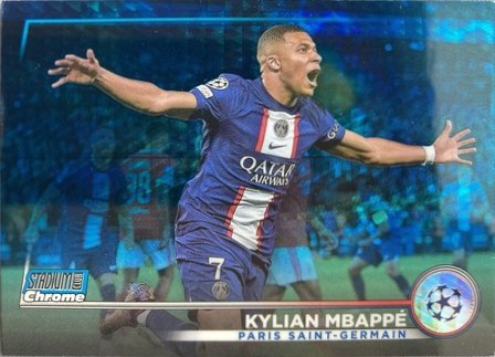 Kylian Mbappe 2022 Topps Stadium Club Chrome Aqua Prism